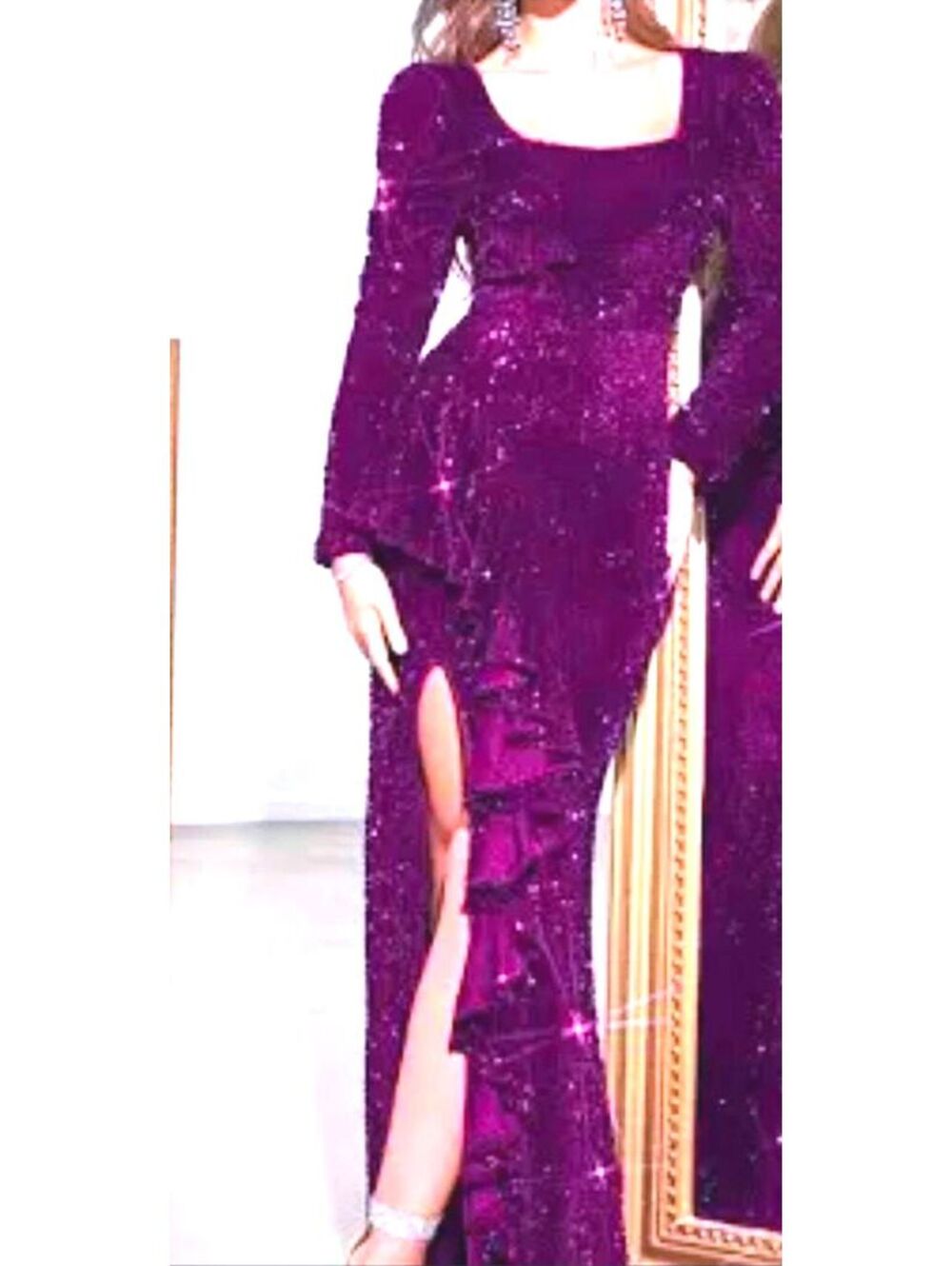 Glimmering Royal Purple Sequin Evening Gown With Slit Size 12